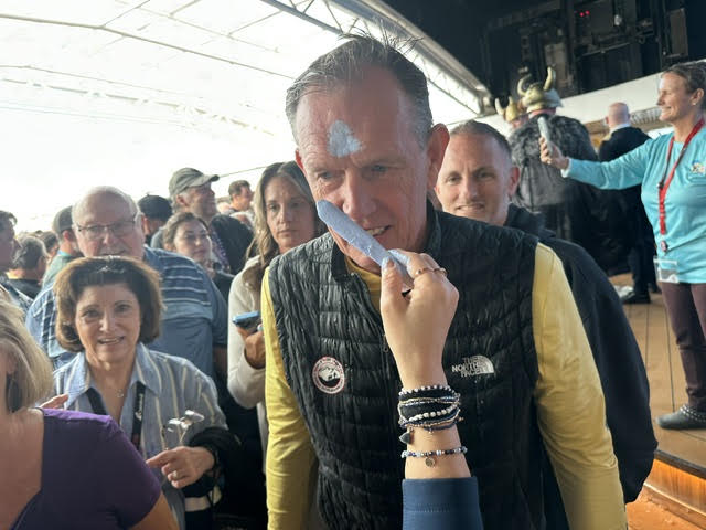 Blue Nose ceremony on deck while crossing the Arctic Circle